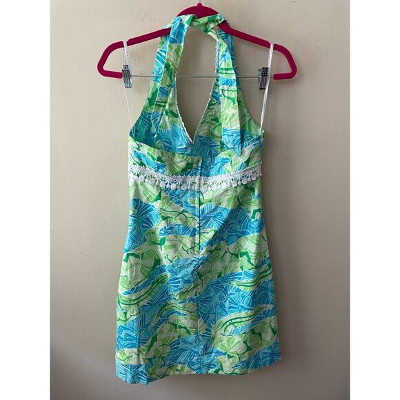 Lilly Pulitzer Pink Label Size 2 Blue & Green Leaf Halter Dress - Picture 4 of 12